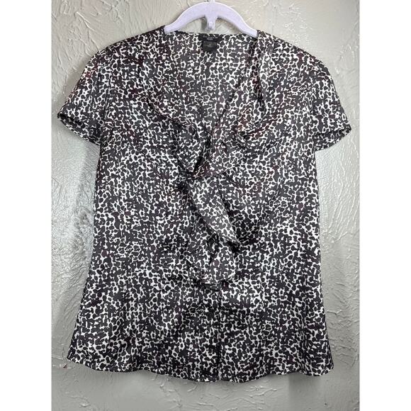 Ann Taylor Womens Petite Ruffle Front Button Closure Short Sleeve Top Size 2P - Picture 1 of 5